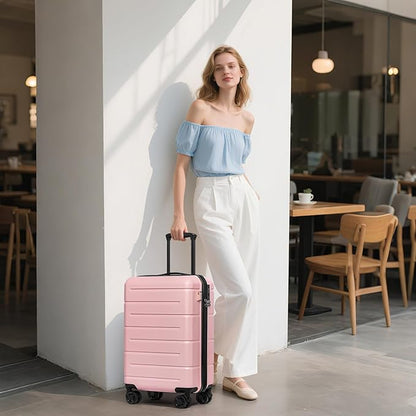 KYME Carry On Luggage 22x14x9 Airline Approved with TSA Lock Hardshell Carry-On Suitcase with Wheels Travel Rolling 22 inch Luggage with Cup Holder for Women Pink