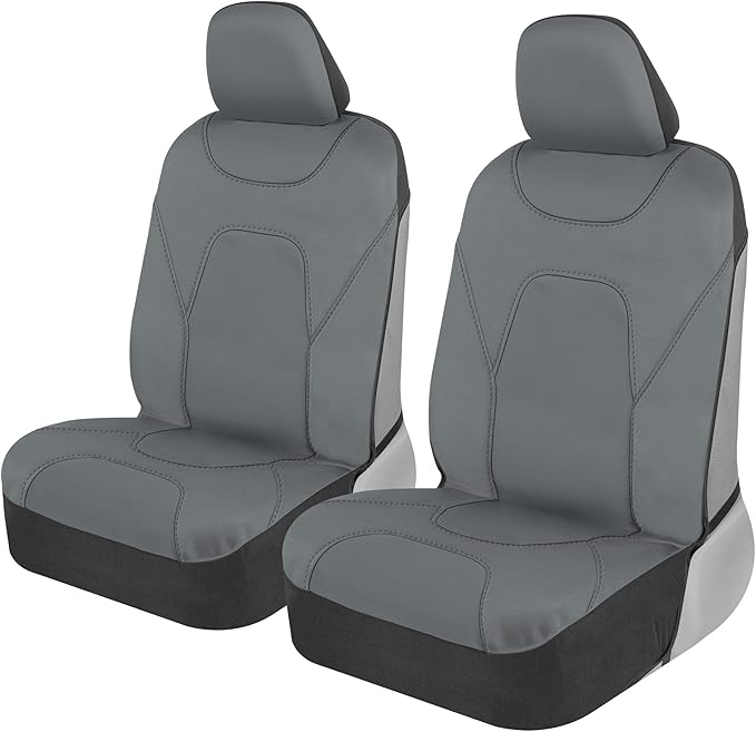 Motor Trend AquaShield Waterproof Front Seat Covers, Solid Gray Seat Covers for Cars – Neoprene Front Car Seats Cover, SUV Seat Covers Protector - Car Interior Cover for Auto, Trucks, & Dog Owners
