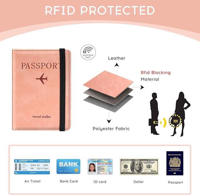 ILIYAH-Passport Cover-Passport Holder Travel Wallet-RFID-Blocking Passport Case Travel Accessories Card Holder Wallet Unisex Travel Gifts（Pink）