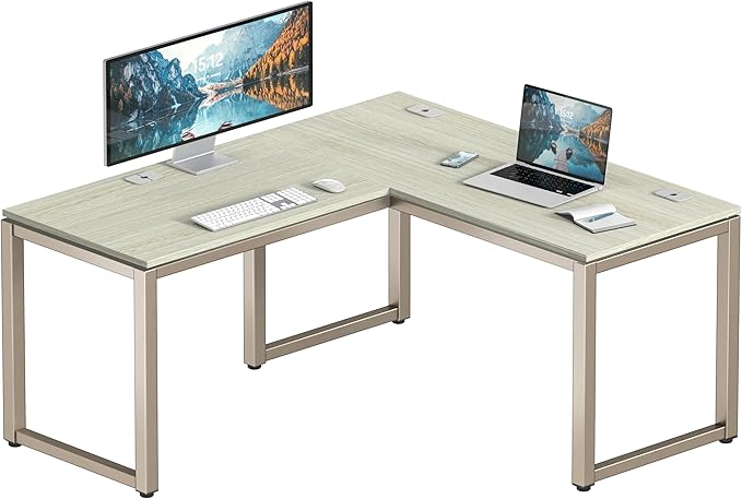 SHW 55 x 60 Inches Commercial-Grade L-Shape Corner Office Computer Desk, Maple