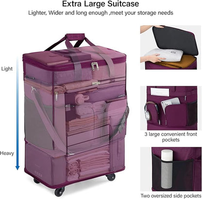 Hanke Expandable Large Suitcase 4 Wheels Lightweight Collapsible,Foldable Suitcases &Travel Bags Hand Luggage Extend 20/24/28 inch Suitcases Duffel Bag Without Telescopic Handle for Men & Women
