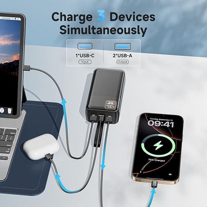 EnergyQC 42000mAh Portable Charger, 22.5W Power Bank with LED Flashlight - USB C Fast Charging External Battery Pack, LED Display Portable Phone Charger for iPhone 17/16/15/14, Android, Samsung,etc