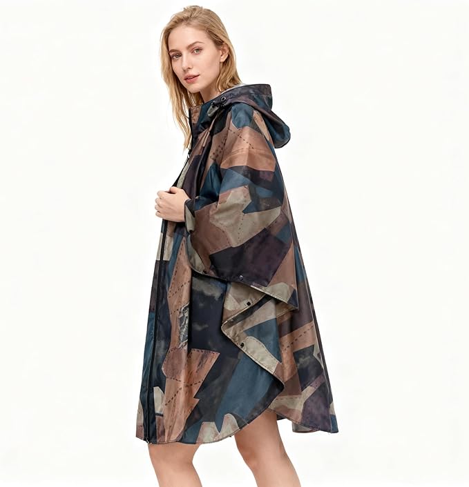 Hooded Rain Ponchos for Adult - Rain Coat and Rain Jacket with Waterproof Pocket and Zipper