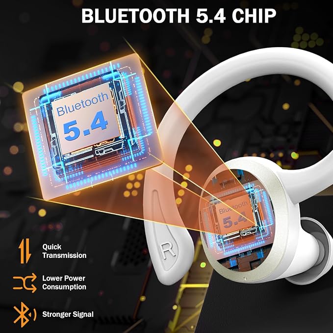 Wireless Earbud, Bluetooth 5.4 Headphones IP7 Waterproof for Sport, 48H Running Wireless Earphones with ENC Noise Cancelling Mic, Deep Bass Over Ear bud with Earhooks for Android, iOS, Workout, Gym
