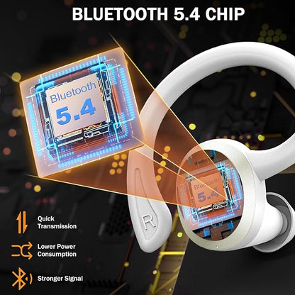 Wireless Earbud, Bluetooth 5.4 Headphones IP7 Waterproof for Sport, 48H Running Wireless Earphones with ENC Noise Cancelling Mic, Deep Bass Over Ear bud with Earhooks for Android, iOS, Workout, Gym