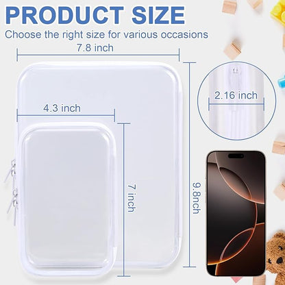 Clear Hard Shell Zipper Case Clear Zipper Pouches, Travel Toiletry Bag & Waterproof Makeup Organizer, Diaper bag, Plastic Pouch for Office Home Storage, White 3 Pack, MSS