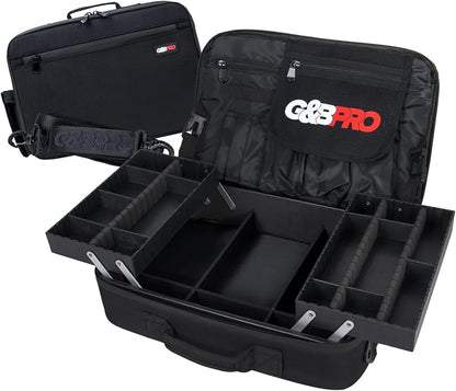 G&BPRO Crossbody Briefcase with Extending Tray System | All-in-One Mobile Workstation Laptop Travel Bag with Expandable Storage & Organizer Compartments - Black/Leather With Black Zipper