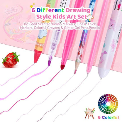 72PCS Fruit Scented Markers Set - Art Coloring Drawing Kits for Kids with Axolotl Pencil Case, Art Supplies for Kids Ages 4 6 8,Stationary Set Pencil,Crayon&Markers Stuff,Birthday Gifts Toys for Girls