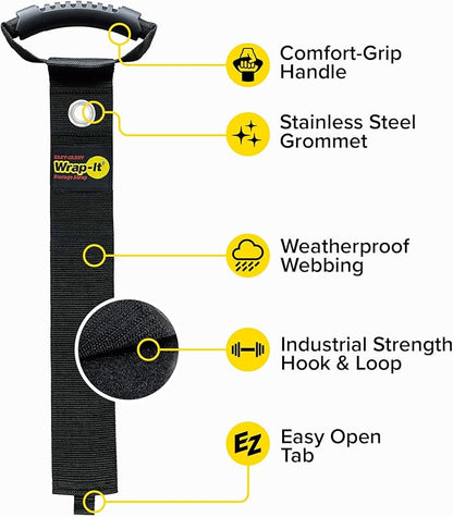 Easy-Carry Wrap-It Storage Straps - 36” (2-Pack) Black with Grommet - Heavy Duty Cord Carrying Strap Keeper and Extension Cord Organizer
