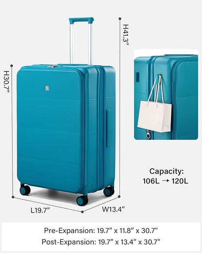 Hanke Hardside Expandable Large Checked Luggage, 28 Inch Top Opening Trunk Luggages with Spinner Wheels, All-PC Hard Shell Suitcase, Lightweight TSA Approved (Caribbean Blue, 120L)