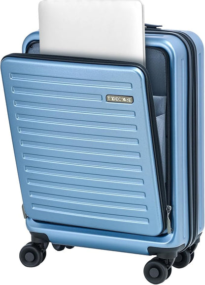 TydeCkare 20 Inch Carry On Luggage with Front Pocket, 21.65 * 15.35 * 7.87" Suitable for Airplane Overhead Bin, 34L Lightweight PC+ABS Hardshell with YKK Zipper, TSA Lock Approved, Ice Blue