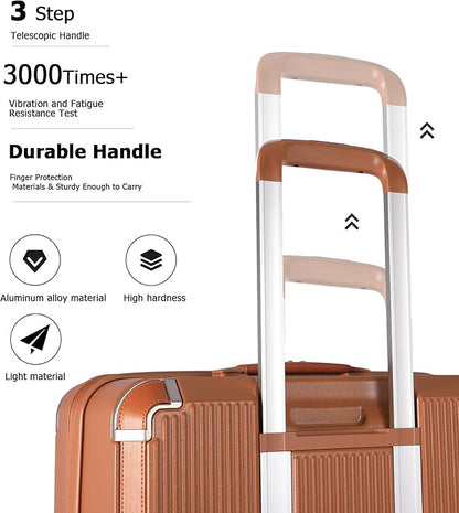 feilario 20in Hardshell Carry-On Luggage Lightweight Spinner Brake Wheels Suitcase with Zipper Closure, Airline Approved, TSA-Accepted Lock & Side Hooks (Brown (zipper closure), 20in)
