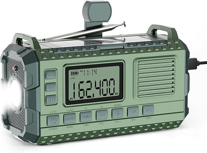 Emergency Weather Radio - AM/FM/NOAA Hand Crank Radio with 15W Fast Charge, 40000mAh Portable Solar Power Bank, Multi-Function Flashlight & SOS Alarm for Outdoor Indoor Emergencies (Green)