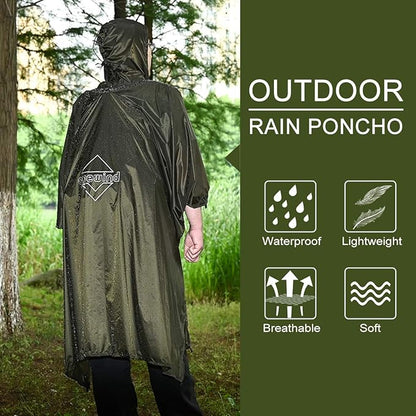 onewind Hooded Rain Poncho, Silnylon Rain Coat Versatile Survival Shelter Waterproof Breathable Lightweight Poncho