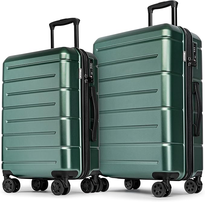 KYME Luggage Sets 2 Piece Suitcase Set Hardshell 20 inch/24 inch Luggage with Spinner Wheels Hardside PC+ABS Checked Large Suitcase with TSA Lock for Women Green