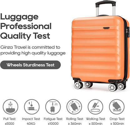 GinzaTravel 3-piece expandable luggage sets with Spinner Wheels， ABS hardshell Suitcase with TSA Lock，Large Luggage for Family Travel & carry on 20/24/28， Orange color