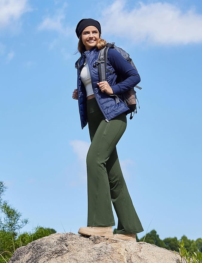 baleaf Women's Fleece Lined Pants Winter Thermal Water Resistant Crossover Flare Leggings Warm Bootcut Hiking Outdoor