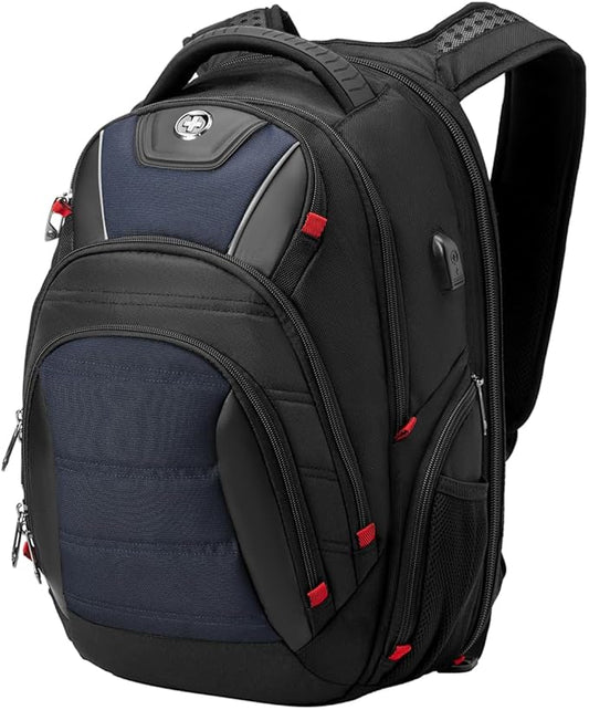 Swissdigital Design Men's Laptop Backpack for Man，Large Capacity Business Travel Backpack Black/Blue | J14-12