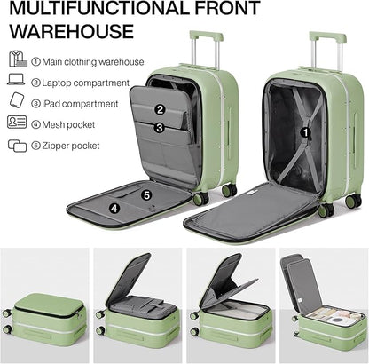 mixi Luggage Suitcase with Spinner Wheels, 24'' Checked Travel Luggage Aluminum Frame PC Hardside with TSA Lock & Cover - Avocado Green