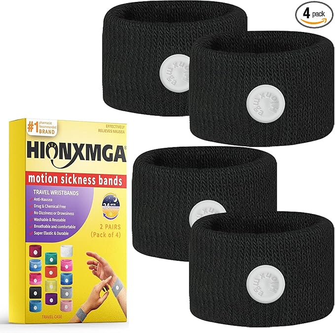 2 Pairs Motion Sickness Bands – Natural Anti Nausea Acupressure Wristbands for Morning & Motion Sickness Relief – Ideal for Car, Cruise & Flight Travel – for Adults and Kids