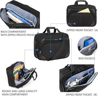 KROSER Laptop Bag 17.3 Inch Premium Laptop Briefcase, Expandable Water Repellent Laptop Shoulder Messenger Bag Durable Computer Case for Business/Travel/Men/Women (Black/Red)