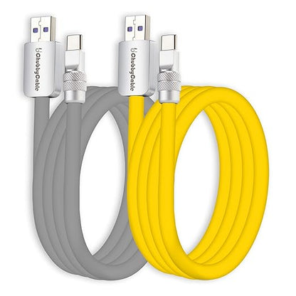 chubbycable Couple Chubby 2-Pack 120W USB C Cable Extra Thick Silicone Fast Charging Cable Compatible with iPhone 17-15 Series iPad Galaxy Series, Gray+Yellow, USB-A to Type-C, 9.8FT