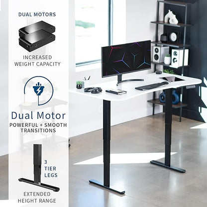 VIVO Electric 63 x 32 in Dual Motor Standing Desk, Memory Height Adjustment, 2B Series, White Top Black Frame, DESK-KIT-2B1W