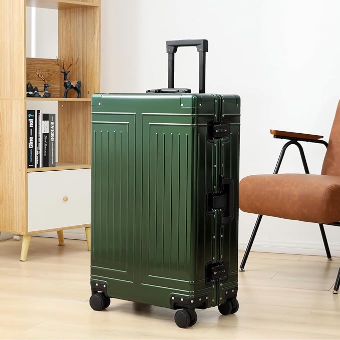 All Aluminum Magnesium Carry On Luggage，Cut from Whole Aluminum Sheet，22x14x9 Airline Approved ，（3rd Generation，Premium Magnesium Metal zipperless suitcase ） (green, 28inch)