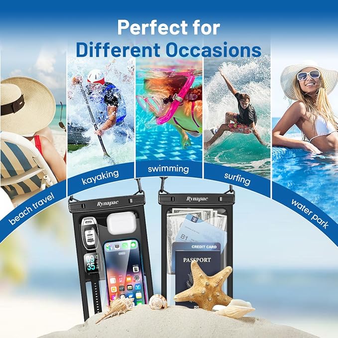 [Up to 10"] Large Waterproof Phone Pouch Bag - 2 Pack Waterproof Phone Case for iPhone 17 16 15 Pro Max Galaxy S25 S24 Ultra, IPX8 Cellphone Water Protector Pouch Beach Essentials Travel Must Haves