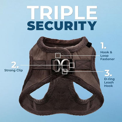 Best Pet Supplies - All Weather Mesh/Plush, Reflective, No Pull Harness for Small, Medium Dogs, Cats - Secure with Hook & Loop Fastener, Buckle, Double D-Rings - Chocolate Suede, XL