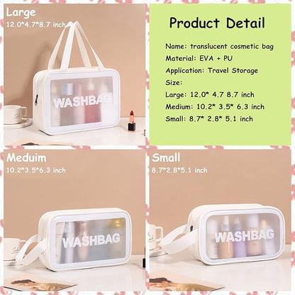 Clear Travel Bags for Toiletries, 3Pcs Portable PVC Waterproof Cosmetic Bags, Transparent Travel Storage Carry Pouch, Toiletry Bags and Cosmetics Organizer for Women Men (A-White)