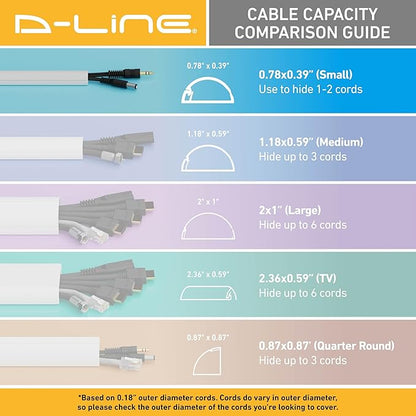 D-Line Half Round Cord Hider, Patented Cable Cover, Hide TV Wall Mount Wires, Raceway for Cords, Decorative Wire Covers, Paintable, Adhesive Cable Concealer, 1x 0.78in W x 0.39in H x 39in L, Beige