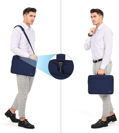 MOSISO 360 Protective Laptop Shoulder Bag Compatible with MacBook Air/Pro, 13-13.3 inch Notebook, Compatible with MacBook Pro 14 inch M5 M4 M3 M2 M1,Matching Color Sleeve with Belt, Navy Blue
