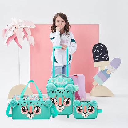 Kids Luggage with Wheels Suitcases Travel Softside Suitcases 16" Carry on Suitcase with Duffle Bag Luggage Sets for Girls Airline Approved