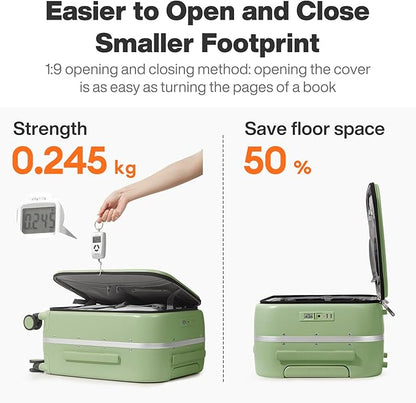 mixi 20 Inch Carry On Luggage 22x14x9 Airline Approved PC Hard Shell Suitcase Top Opening Aluminum Frame Travel Suitcases with Wheels, Avocado Green