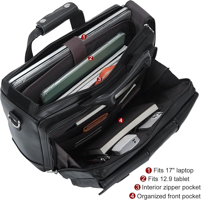 TIDING Full Grain Leather Briefcase For Men 17 Inch Laptop Case Business Travel Office Messenger Shoulder Bag