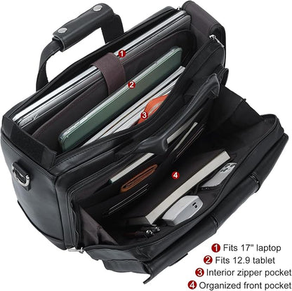 TIDING Full Grain Leather Briefcase For Men 17 Inch Laptop Case Business Travel Office Messenger Shoulder Bag