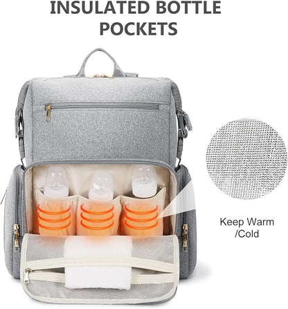 CEI-CEI Neoprene Diaper Bag Backpack with Insulated Pockets, Large Newborn Baby Maternity Bags Travel Tote with Changing Pad (Grey)