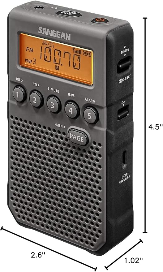 Sangean DT-800BK AM/FM/NOAA Weather Alert Pocket Radio, Black