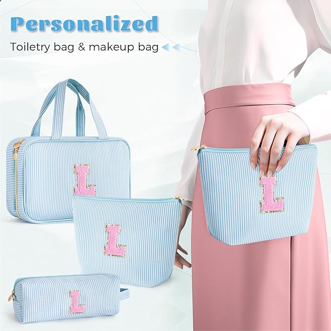 Birthday Gifts for Women - Birthday Gifts Idea for Her Friends Female Teacher | Personalized Cute Cosmetic Bag for Girlfriend | 3 Pieces Toiletry Makeup Pouch - Blue L