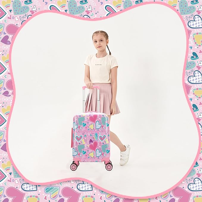 Kid's Luggage Set 16inch 2 Piece Suitcase Set Hardside Luggage with Spinner Wheels Girls Carry on Toddler Travel Rolling Suitcase with Neck Pillow Airline Approved