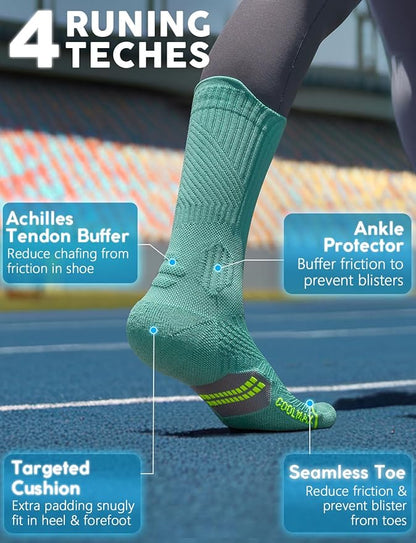 Womens Coolmax Bamboo Viscose Compression Running Crew Socks, Moisture-Wicking Anti-Blister Hiking&Gym Athletic