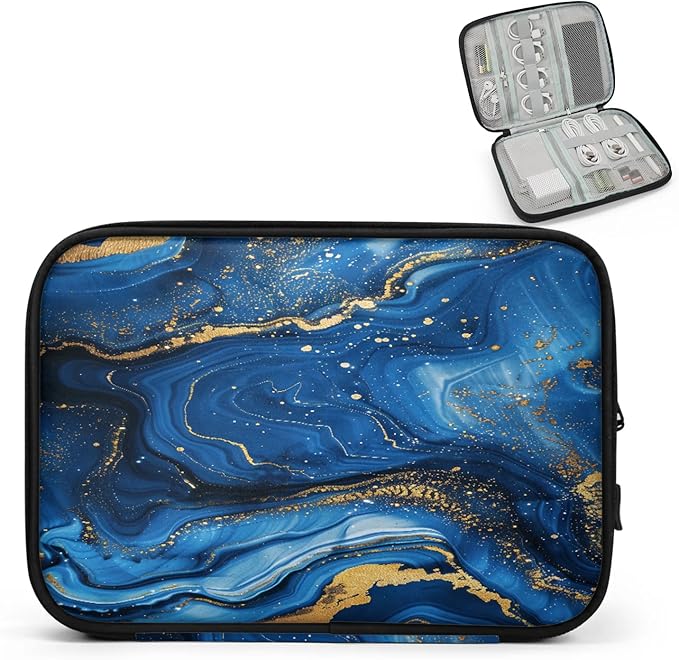 Cable Organizer Travel Blue Swirls Marble Electronics Tech Accessories Carry Pouch Waterproof Large Cord Organizer Case for Power Bank Charger Phone Earphone