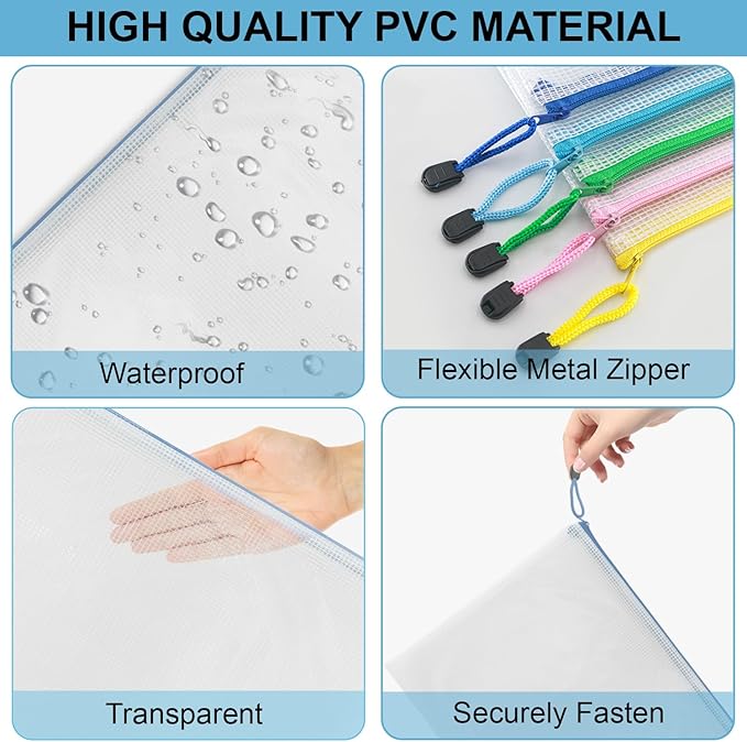 Mesh Zipper Pouch Bags, 32 Pcs Zipper Bags, 8 Size Waterproof Zipper Pouches for Organizing, Assorted Color Plastic Zipper Pouches, Mesh Bags with Zipper for Travel, School, Home and Office Supplies.