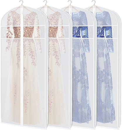 Zilink Dress Bags for Gowns Long 72-inch Garment Bags for Long Dresses Clear Dress Protector Bag with 3" Gusset and Full Length Zipper for Dresses, Fur Coat Gown Closet Storage（Set of 4）