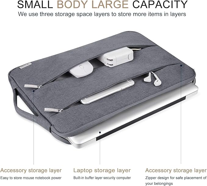 Voova 14 15 Inch Laptop Sleeve Case, Waterproof Computer Bag Cover Compatible with MacBook Air 15 M2/M3/M4 2022-2025, MacBook Pro 15, Hp chromebook 14, 14-15” Dell Lenovo Acer Asus, Grey