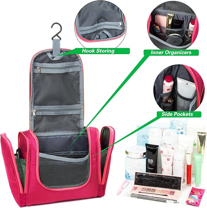 Bago Travel Toiletry Bag for Women and Men X-Large Waterproof Hanging Large Toiletry Bag for Bathroom and Travel Bag for Toiletries Organizer -Travel Makeup Bag (Pink)
