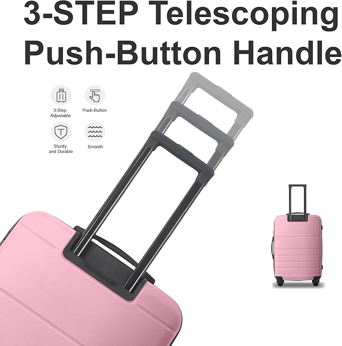 3-Piece Luggage Sets (20", 24", 28"), Suitcase with Wheels, Hardside Suitcase With Four Spinner Wheels and Scratch-Resistant Surface (ABS Hardshell, Pink)