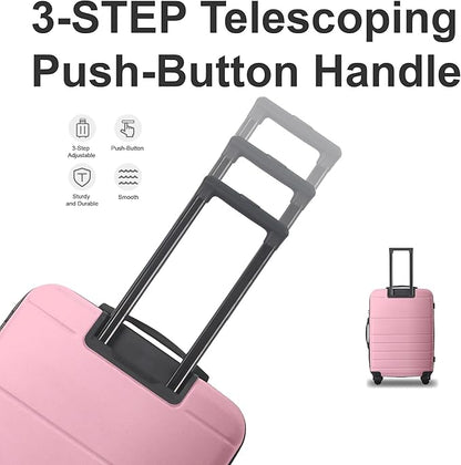 3-Piece Luggage Sets (20", 24", 28"), Suitcase with Wheels, Hardside Suitcase With Four Spinner Wheels and Scratch-Resistant Surface (ABS Hardshell, Pink)