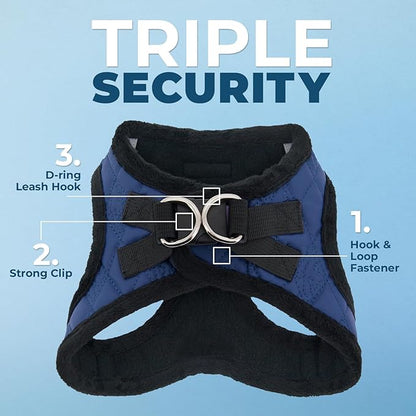 Best Pet Supplies - All Weather Mesh/Plush, Reflective, No Pull Harness for Small, Medium Dogs, Cats - Secure with Hook & Loop Fastener, Buckle, Double D-Rings - Royal Blue Faux Leather, S